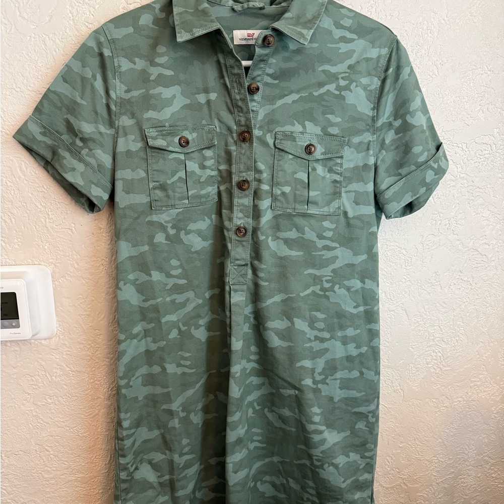 Vineyard Vines Green Camouflage Midi Dress